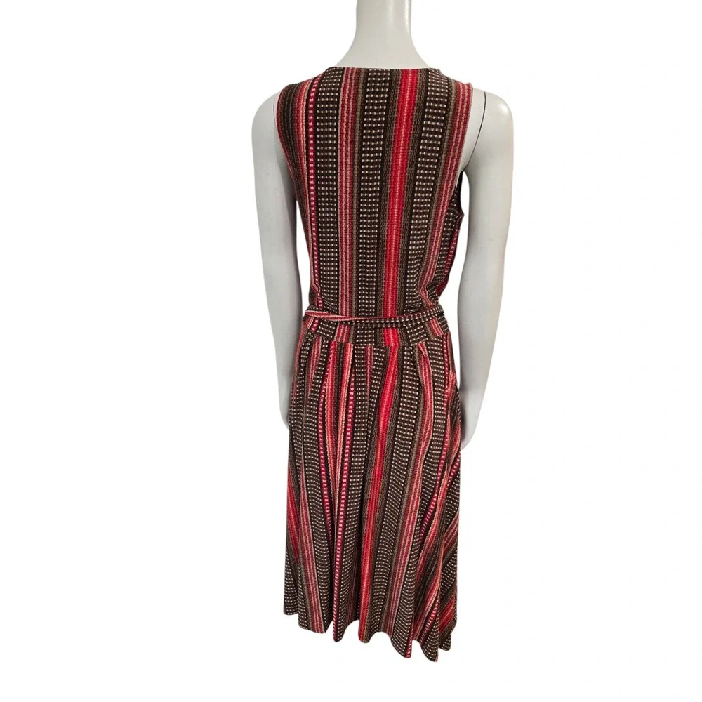 Lauren Ralph Lauren Faux Wrap Dress Medium Red Brown Striped Southwestern V Neck - Picture 4 of 8